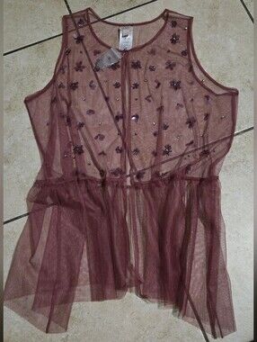 Lavish Plum Mesh Embellished Peplum Camisole